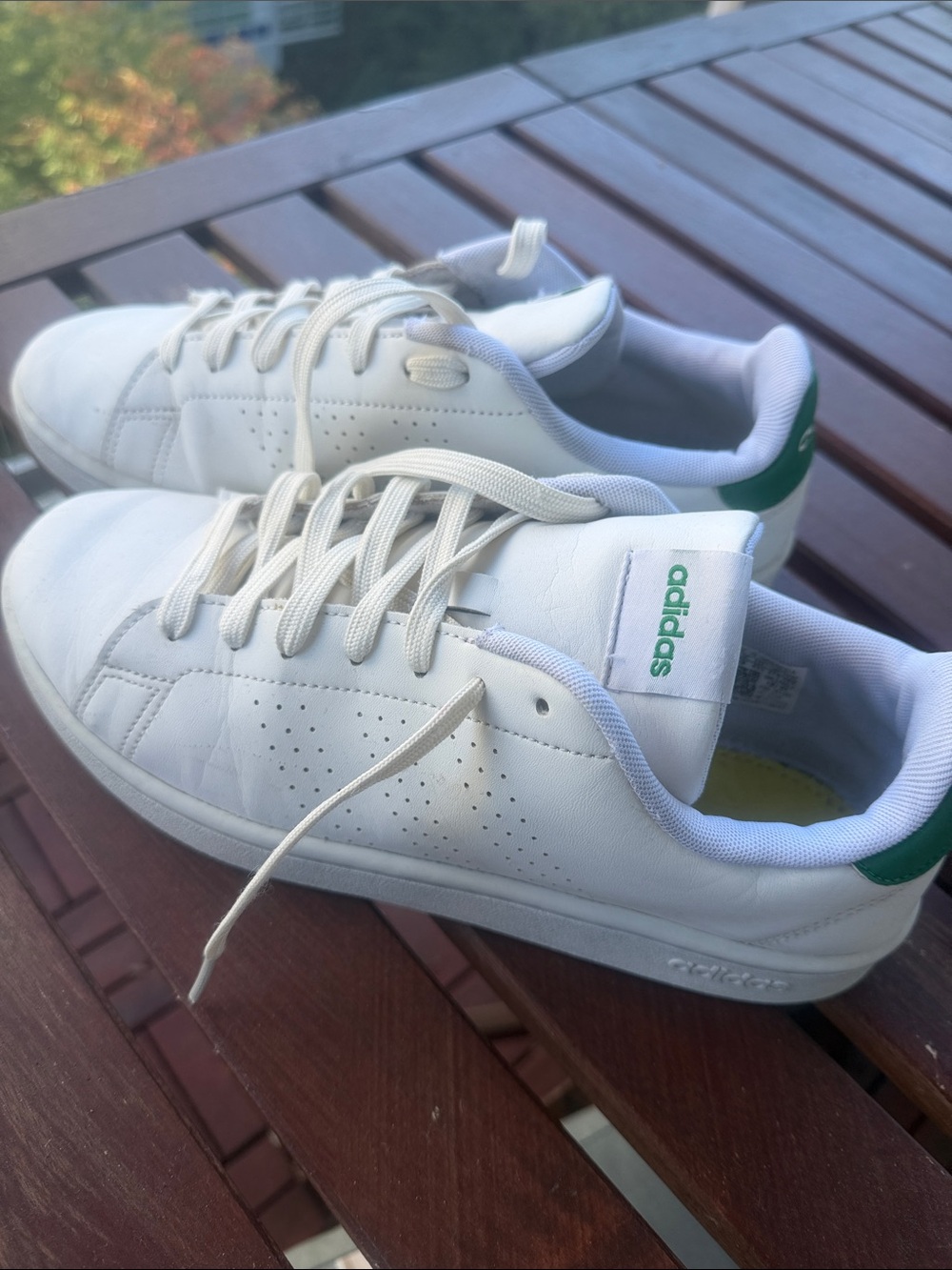 adidas White Leather Sneakers with Green Heel Accent